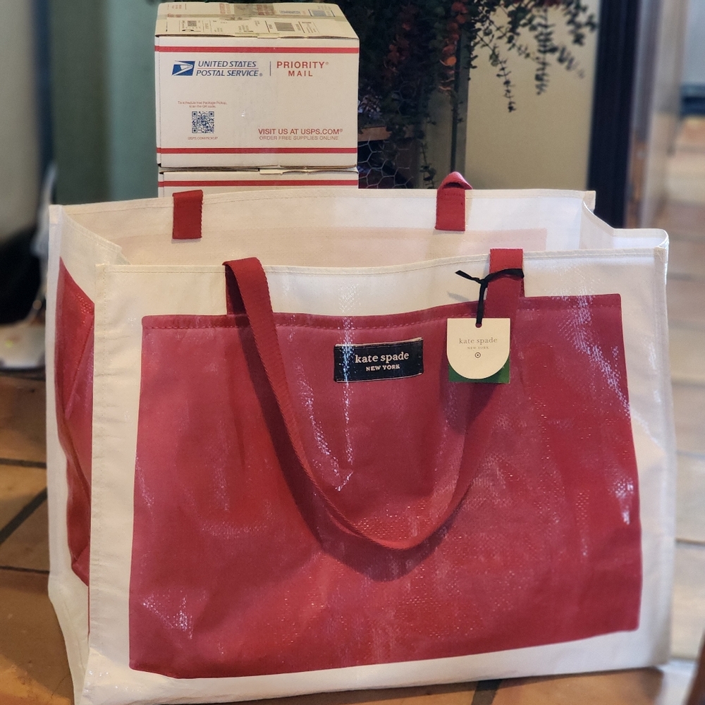 Kate Spade Red and White Tote Bag 18" by 24" by 10" - Picture 8 of 12